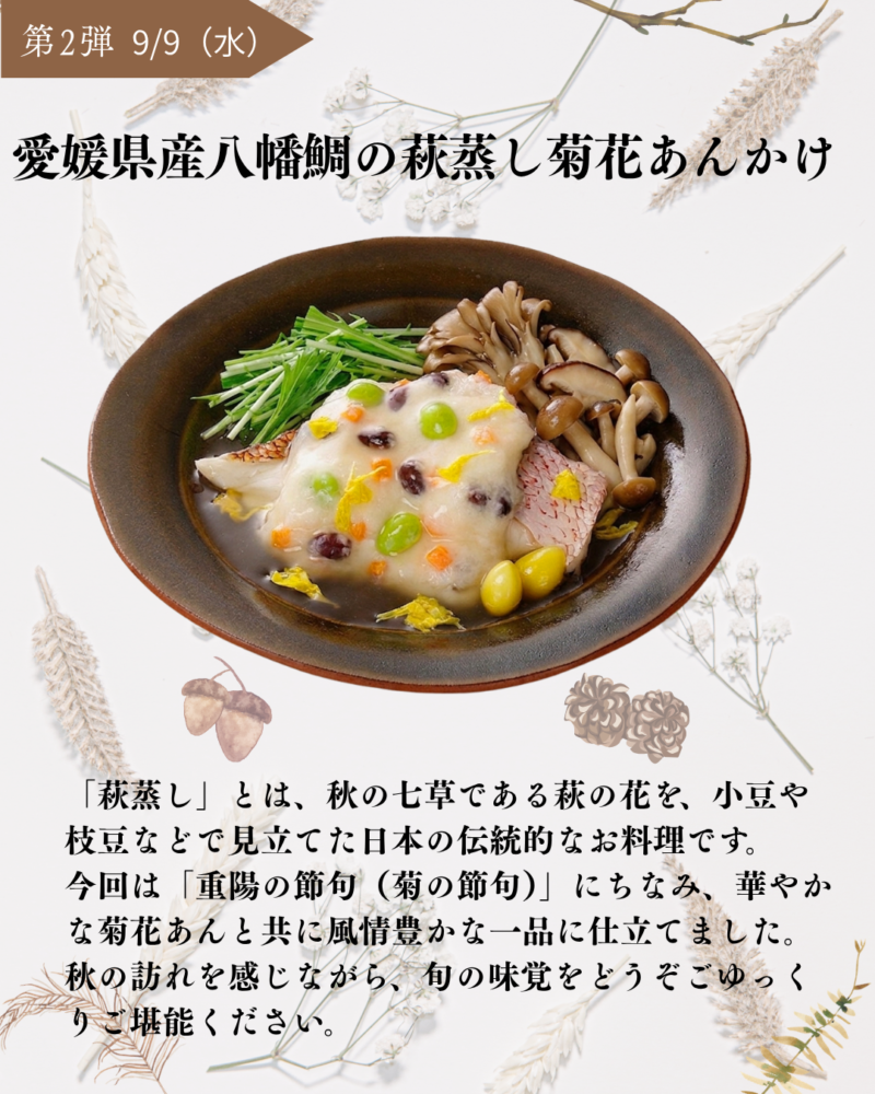 第2弾　9/9（水）　愛媛県産八幡鯛の萩蒸し菊花あんかけ
